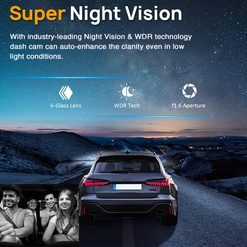 170° Wide View Dash Cam with 1080p Triple Lens, G-Sensor, Night Vision & Loop Recording Technology