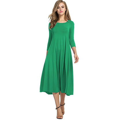 2022 Spring Autumn Fashion Women&amp;#39;s Ladies Mid Sleeve Long Dress Crew Neck Solid Color Big Hem Plus Size Female Party Casual Wear