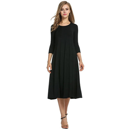 2022 Spring Autumn Fashion Women&amp;#39;s Ladies Mid Sleeve Long Dress Crew Neck Solid Color Big Hem Plus Size Female Party Casual Wear