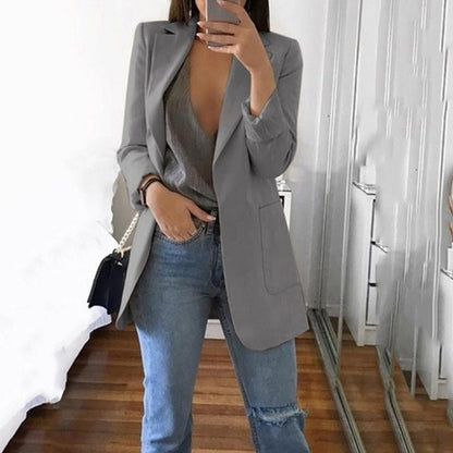 Blazer Women Blazers And Jackets Lapel Slim Office Ladies Coat Open Stitch Long Sleeve Pocket Cardigan Casual Suit Blazers Mujer