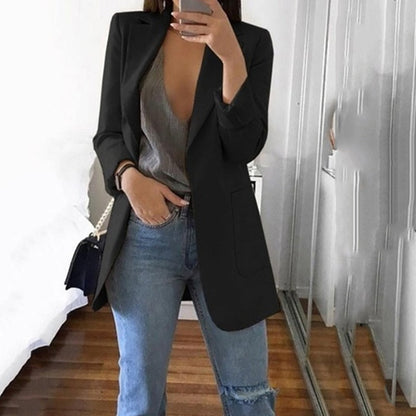 Blazer Women Blazers And Jackets Lapel Slim Office Ladies Coat Open Stitch Long Sleeve Pocket Cardigan Casual Suit Blazers Mujer