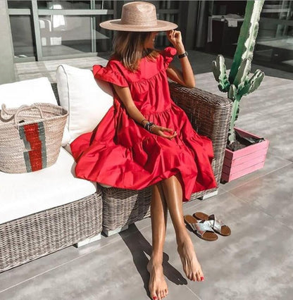 Boho Chic Swing Dress - Women's Elegant Ruffled Sundress for Casual Parties and Beach Adventures