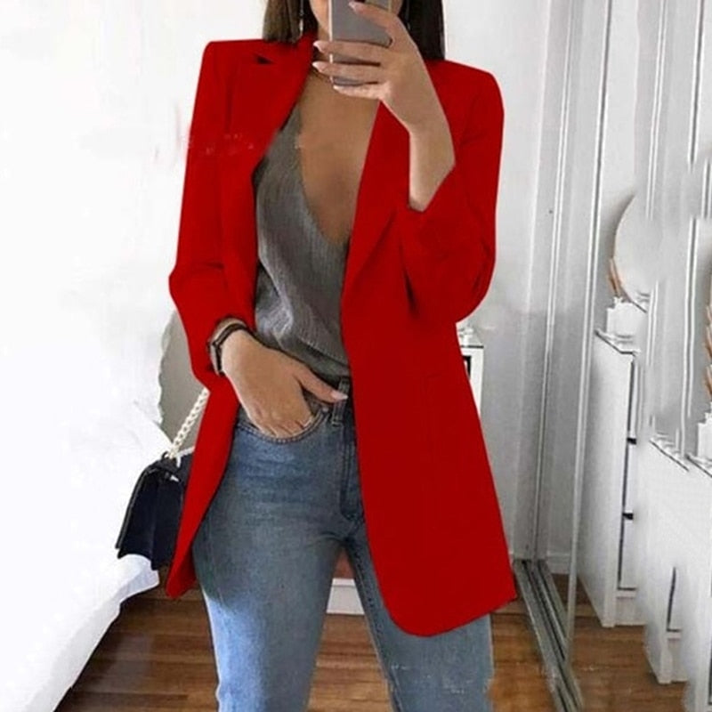 Blazer Women Blazers And Jackets Lapel Slim Office Ladies Coat Open Stitch Long Sleeve Pocket Cardigan Casual Suit Blazers Mujer