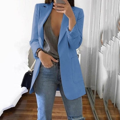 Blazer Women Blazers And Jackets Lapel Slim Office Ladies Coat Open Stitch Long Sleeve Pocket Cardigan Casual Suit Blazers Mujer