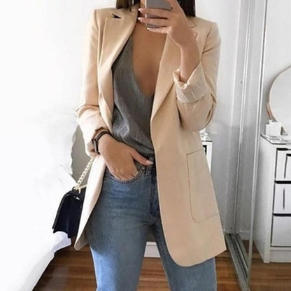 Blazer Women Blazers And Jackets Lapel Slim Office Ladies Coat Open Stitch Long Sleeve Pocket Cardigan Casual Suit Blazers Mujer